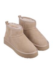 Beige short women's snow boots BUTYD-1138-1K(Z26), diagonal product view on a white background.