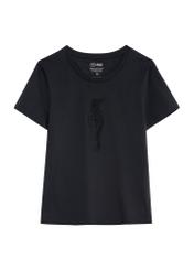 Black women's T-shirt with logo TSHDT-0148-99(Z25), front product view on white background.