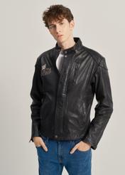 Men's leather jacket with stand-up collar KURMS-0293B-1311(W23)-01