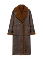 Long brown women's sheepskin coat KOZDP-0014-90(Z25), product view from the front on a white background.