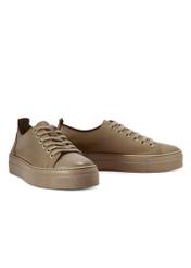 Women's leather sneakers in cool beige color BUTYD-1062-1K(W26) - product view from the side, on a white background.