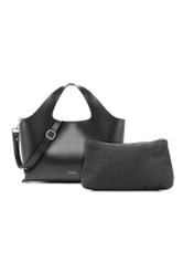 Black leather women's handbag TORES-1139-99(Z25), front view of the product and detachable cosmetic bag on a white background.