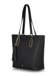 Black padded faux leather shopper bag TOREC-0905-99(W24)-03