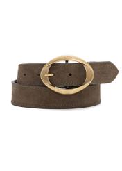 Olive suede women's belt PASDS-0318-57(Z25), front product view on white background.