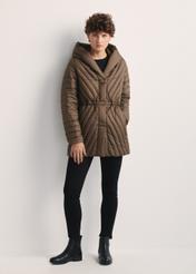 Brown women's quilted jacket KURDT-0524-89(Z25), front product view on model. Full silhouette visible.