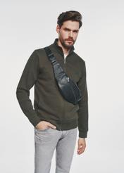 Men's black leather waist bag TORMS-0440B-99(Z25), product view of the model's silhouette on a light background.