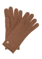 Women's cashmere caramel gloves REKDT-0020-24(Z25), front product view on white background.