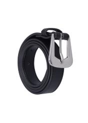 Black leather women's belt PASDS-0348-99(Z26), diagonal product view on white background.