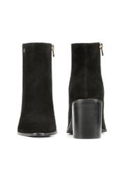 Black suede women's ankle boots BUTYD-1213-98(Z25), product view from the back and front on a white background.