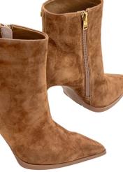 Brown suede high heel ankle boots BUTYD-1207-88(Z25), close-up of the product detail on a white background.