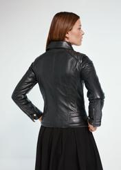 Black insulated women's leather jacket KURDS-0502-5491(Z24)-05