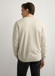 Men's light beige cotton cardigan KARMT-0003-1A(W26), back view of the product on the model. Half of the silhouette visible.