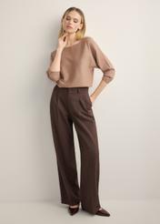 Women's brown trousers SPODT-0112-1I(Z26), product view on the model from the front, the entire silhouette is visible.