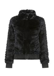 Black women's fur coat with welts FUTDF-0094-5498(Z22)-04