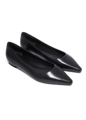 Women's black leather ballet flats BUTYD-1308-99(Z26). Front diagonal view on white background.