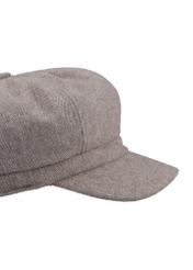 Beige women's flat cap CZADT-0226-1J(Z26) - close-up of detail, on white background.