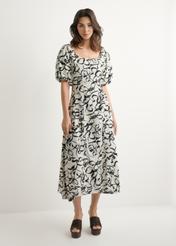 Women's floral dress SUKDT-0277-0P(W26), front view of the product on the model. Full body visible.