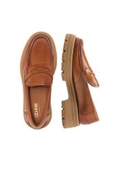 Cognac leather platform loafers BUTYD-1069-1F(W26), top view of the product on a white background.