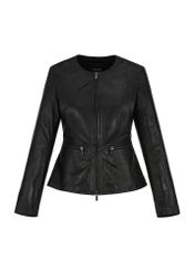 Black waisted leather jacket for women KURDS-0484-1040(W24)-04