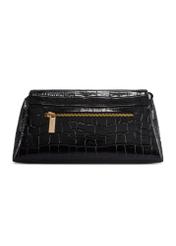 Black leather croco women's handbag TORES-1234-9G(W26), product view from the back on a white background.
