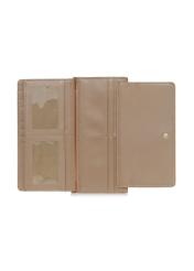 Large beige women's wallet with monogram POREC-0347A-81(Z25) - top view of the product on a white background.