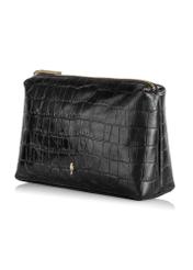 Black leather women's cosmetic bag TORES-1013E-99(Z25), diagonal product view on white background.