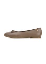 Women's leather ballet flats in cool beige color BUTYD-1248-1K(W26), side view of the product on a white background.