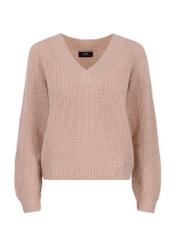 Light pink women's V neck sweater SWEDT-0162-33(Z23)-04