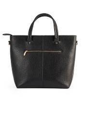 Black leather shopper bag TORES-0728D-99(Z25), product view from the back on a white background.