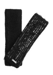 Black women's gloves with sequins REKDT-0034-99(Z25) - product view from above on a white background.