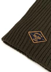 Green men's winter hat CZAMT-0011-8B(Z26), close-up of the product detail on a white background.