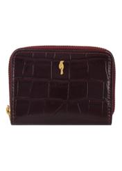 Burgundy women's croco wallet PORES-0888B-4D(Z26), front product view on white background.