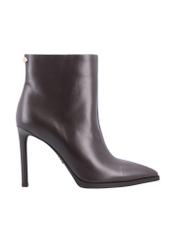Dark brown leather high heel ankle boots BUTYD-1207-1I(Z26), side view of the product on a white background.