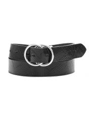 Black women's belt with animal motif PASDS-0172E-98(Z25), front product view on white background.
