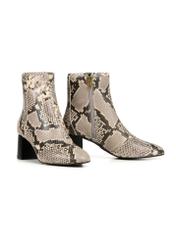 Leather high-heeled ankle boots with snakeskin motif BUTYD-1218-86(Z25), diagonal product view on white background.