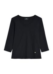 Black women's V-neck blouse LSLDT-0036-99(Z24), product visible from the front on white background.