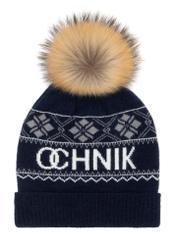 Navy blue men's hat with pompom CZAMT-0083-7I(Z26), front product view on white background.