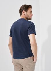 Men's navy blue henley T-shirt TSHMT-0104-68(W24)-02