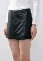 Women's black leather skirt shorts SPODS-0037-1040(W24)-03