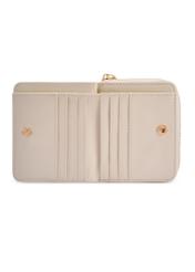 Small beige women's wallet with logo POREC-0366-0P(W26) - product view from above, on white background.
