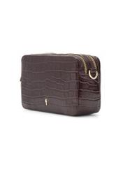 Small brown croco leather handbag TORES-1231-1H(W26), diagonal product view on white background.
