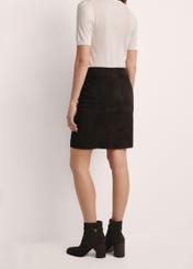 Brown suede skirt SPCDS-0034-2880(Z25), product visible from the back on the model, half of the silhouette visible.