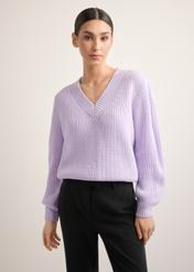 Light purple women's sweater SWEDT-0162-6A(Z26), front product view on white background. Half silhouette visible.