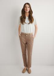 Women's camel trousers SPODT-0120-1D(W26), front view of the product on the model. Full body visible.