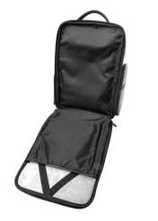 Black spacious men's backpack PLCMS-0022-99(Z25), product view from the inside on a white background.