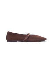Dark brown suede women's ballet flats BUTYD-1309-1I(Z26), side product view on white background.