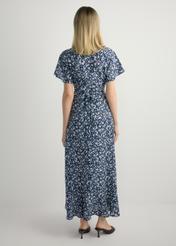 Long floral dress SUKDT-0233-7P(W26), back view of the product on the model. Full body visible.