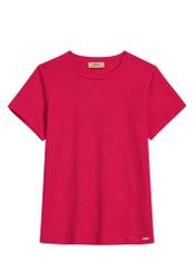 Women's linen fuchsia T-shirt TSHDT-0156-5E(W26), front product view on white background.