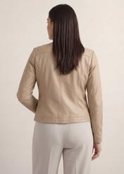 Beige women's leather jacket KURDS-0154 L-1B(W26), product view from the back on the model.
