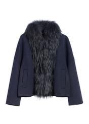 Women's short wool fur coat in navy blue color FUTDW-0038-7E(Z26), front product view on white background.